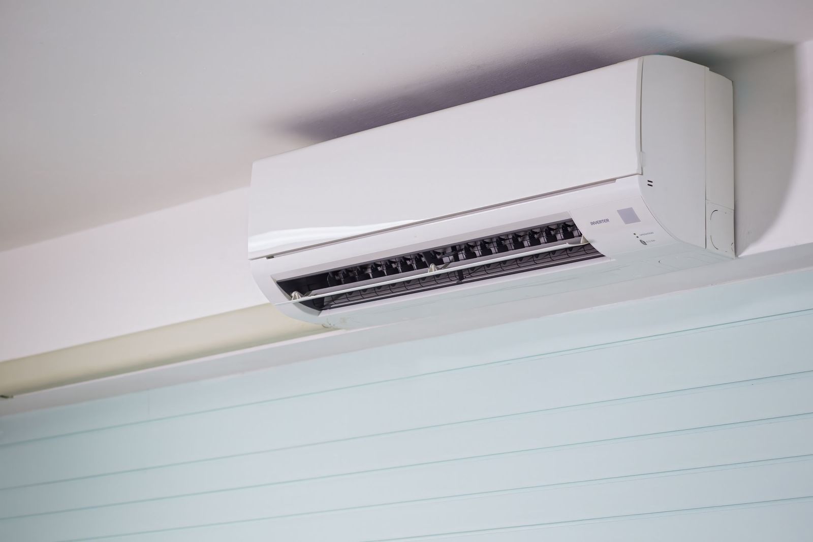 Wall-mounted air conditioning unit as the clear subject